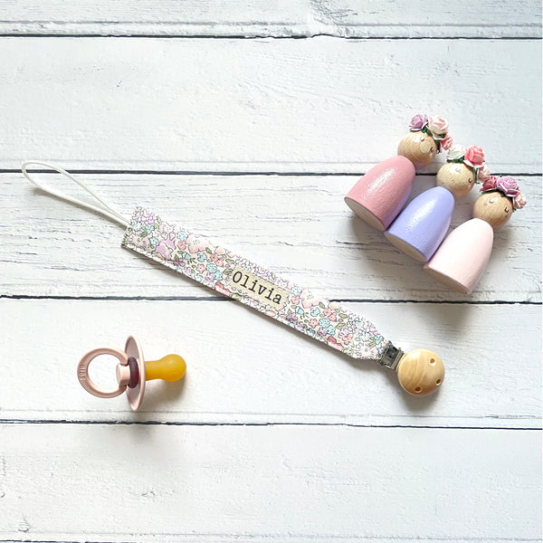 Personalised soft floral Dummy Clip